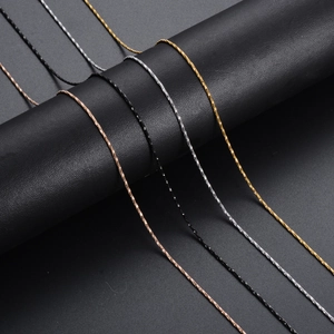 Twisted square snake chain necklaces in rose gold, black, silver, and gold finishes