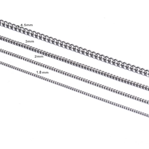 Polished stainless steel curb chains in four widths 1.8mm 2.0mm 3.0mm and 4.5mm
