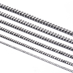 Polished silver stainless steel Cuban link chains in six various widths for men