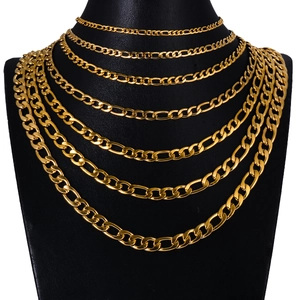 Detailed comparison of gold Figaro chain necklaces in six different width variations