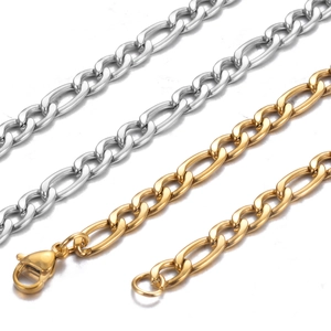 Polished silver and gold Figaro chain necklaces in stainless steel with lobster clasp