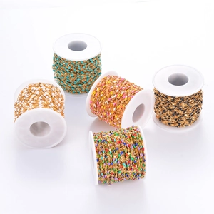 Gold plated stainless steel chain rolls with colorful enamel beads for DIY jewelry making