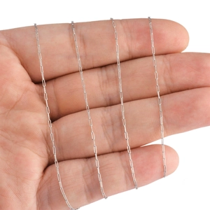 Detailed view of silver stainless steel paperclip chain links for jewelry DIY