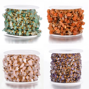 Bohemian Stainless Steel DIY Jewelry Making Chain With Multicolor Natural Crushed Stone Beads Gold Square Beads For Necklace Bracelet