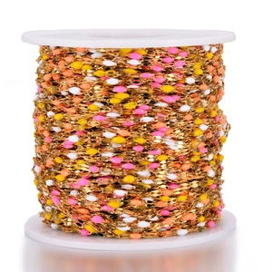 Colorful enamel bead chain on spool for DIY jewelry making with gold-plated finish