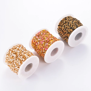 Gold plated stainless steel enamel bead chains on white spools for DIY jewelry making