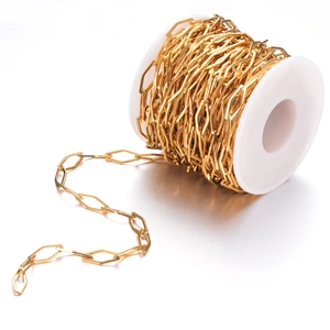 7mm gold hollow diamond-shaped stainless steel chain on spool for DIY jewelry making