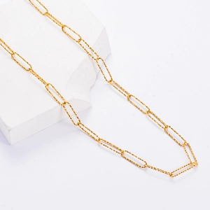Textured 5mm gold paperclip chain necklace with sparkling embossed oval links for women