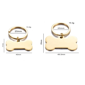 Polierte goldene Edelstahl-Hundemarken in Knochenform, klein und groß mit Maßen