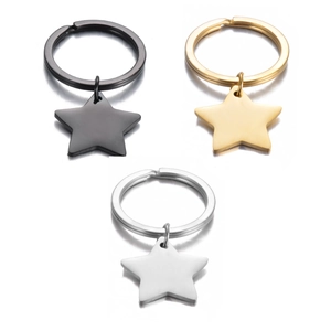 Porte-clés minimalistes en forme d'étoile en acier inoxydable noir, doré et argenté