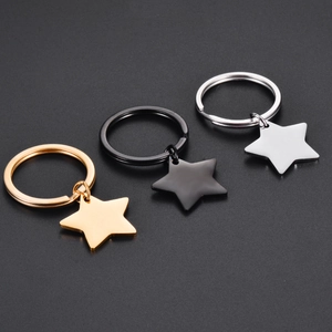 Porte-clés étoile en acier inoxydable poli finitions or, noir et argent pour accessoires