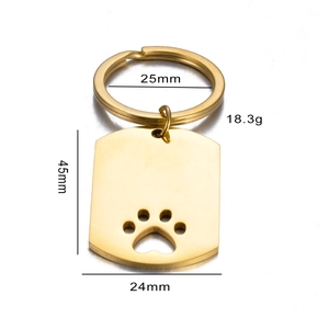 Detailed specs of stainless steel gold dog paw keychain with 45x24mm dimensions