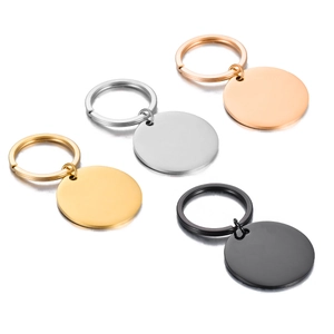 Polished stainless steel round keychains in gold, silver, rose gold and black colors