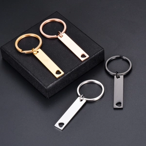 Polished stainless steel bar keychains with hollow heart in gold silver and black colors