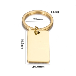 Goldener Edelstahl Schlüsselanhänger mit 25mm Ring und 40,5mm rechteckigem Schild