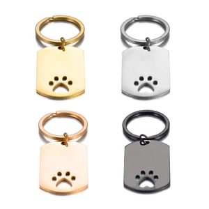 Stainless Steel Hollow Paw Print Pet ID Tag Keychain Polished Mirror Metal Dog Cat Paw Pendant For Unisex Gift Fashion Accessory