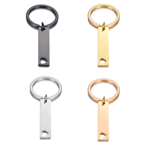 Polished stainless steel bar keychains with hollow heart in black, gold, silver, and rose gold