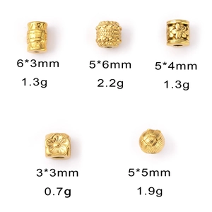 Detailed close-up of 18k gold-plated titanium steel beads with intricate woven patterns