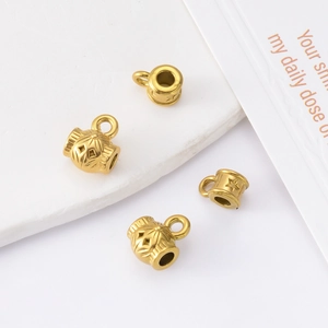 Quatre perles en acier inoxydable doré gaufré vintage pour la fabrication de bijoux DIY