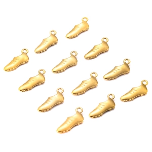 Set de 12 colgantes de bota de fútbol de acero inoxidable dorado para joyería y manualidades