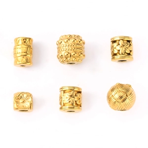 18K Gold Plated Stainless Steel Spacer Beads For Jewelry Making DIY Floral Woven Hammered Pattern Loose Beads For DIY Bracelet