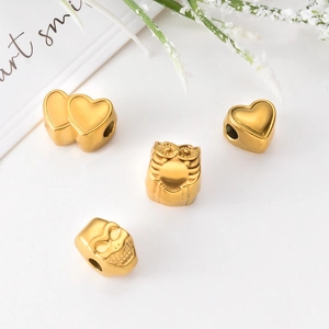 Golden heart, owl and skull large hole beads for DIY stainless steel jewelry making