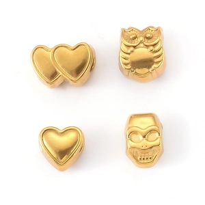 Golden heart, owl and skull stainless steel spacer beads for DIY jewelry making