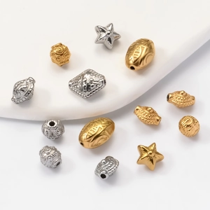 Perles vintage en acier inoxydable gaufré or et argent pour création de bijoux DIY