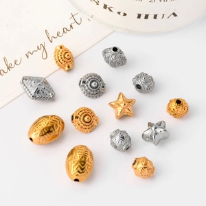 Perles d'espacement en acier gaufré rétro en or et argent pour bijoux DIY