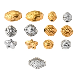 Perles en acier inoxydable gaufré vintage or et argent pour création de bijoux DIY