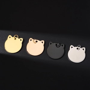 Polished stainless steel cat-shaped pet ID tags in gold, silver, rose gold and black