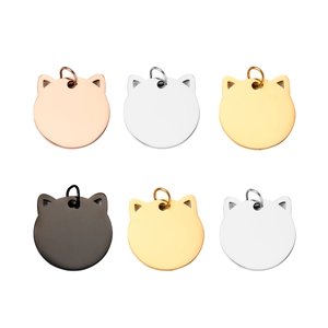 Stainless Steel Cat Head Pet ID Tag Blank Metal Identification Pendant For Cats Dogs DIY Keychain Personalized Accessories