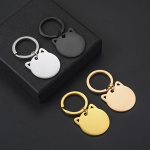Polished cat-shaped stainless steel keychains in black, silver, gold, and rose gold finishes