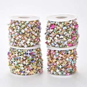 DIY stainless steel gold chain set with colorful shell beads in star and cross shapes