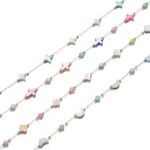 Pastel mother of pearl stainless steel chain with star, moon and cross charms