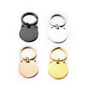 Cat-shaped stainless steel keychains in black, silver, gold and rose gold mirror finish
