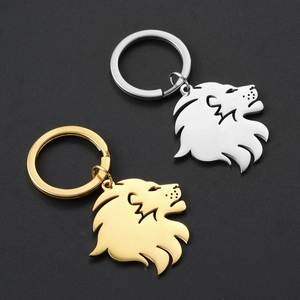 Stainless Steel Lion Head Keychain Animal Shape Hollow Out Design Pendant Key Ring For Car Bag Accessories Men Women