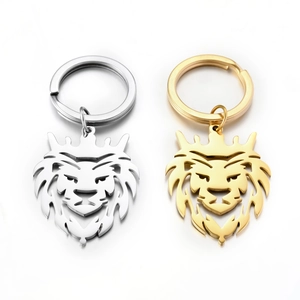 Edelstahl Krone Löwenkopf Schlüsselanhänger Hohl Poliert Metall Schlüsselring Für Herren Trend Mode Accessoire Auto Ornament