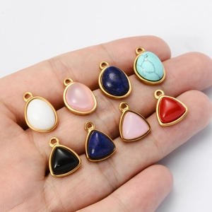 Set of luxury stainless steel pendants with triangular and drop-shaped natural stones