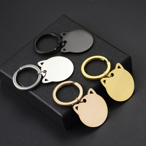 Cat head shape stainless steel keychains in black, silver, gold and rose gold colors