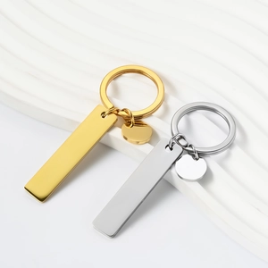Lot de porte-clés classiques en acier inoxydable avec pendentifs rectangulaires et ronds