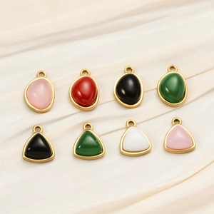 Assorted colorful natural stone pendants with gold stainless steel frames for DIY jewelry