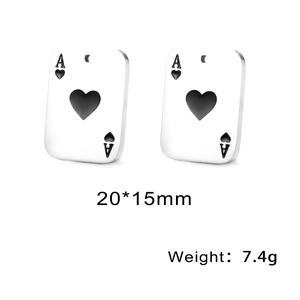 Polished stainless steel Ace of Hearts playing card pendant 20x15mm detail view