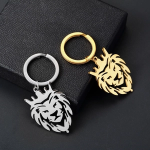 Löwenkopf-Schlüsselanhänger aus poliertem Edelstahl in Gold und Silber für Herren