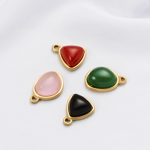 Luxurious geometric natural stone pendants in triangle and oval shapes with gold metal edges