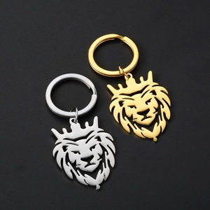Polierte Schlüsselanhänger mit Löwenkopf und Krone aus Edelstahl in Gold und Silber