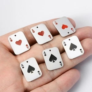 Polished Ace of Spades and Hearts poker pendants on stainless steel chains