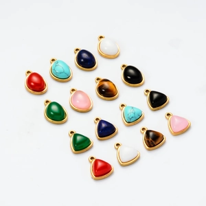 Luxurious geometric stainless steel pendants with colorful stones for DIY jewelry making