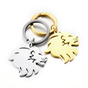 Lion head stainless steel keychains in gold and silver finish with sleek cut-out design
