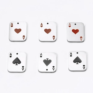 Stainless Steel Poker Card Ace Of Hearts And Spades Pendant Polished Electroplated Fashion DIY Jewelry Making Findings For Men Women